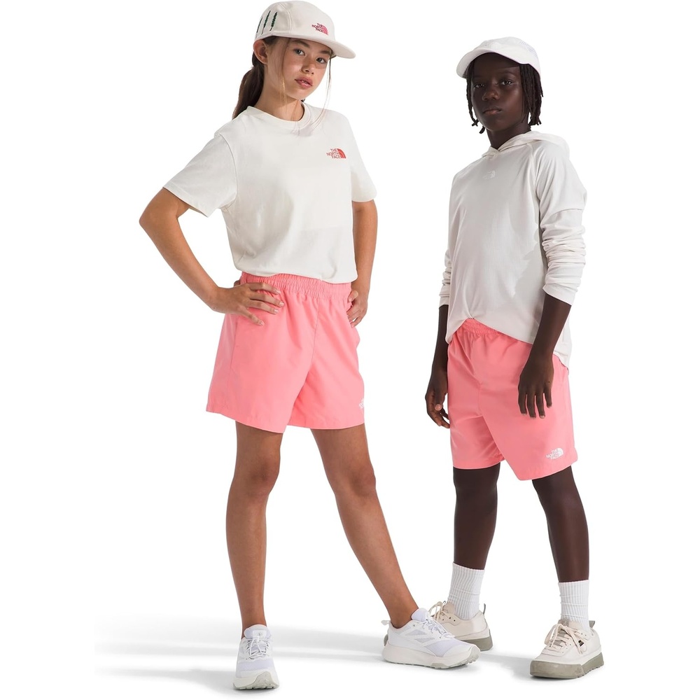 image:imageThe North Face Kids Class V 5 Short Moisture Wicking Elastic Waistband Adjustable Drawcord ColorChanging DesignCoral Crush Logo Weather Topo Phantom Print