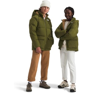 THE NORTH FACE Kids’ North Down Fleece-Lined Short Parka | 600 Fill Recycled Waterfowl Down Insulated, Water Repellent(Forest Olive)
