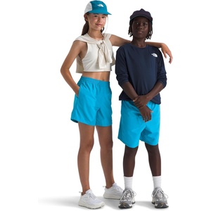 The North Face Kids’ Class V 5″ Short – Moisture Wicking, Elastic Waistband, Adjustable Drawcord, Color-Changing Design(Meridian Blue Logo Weather Topo Phantom Print)