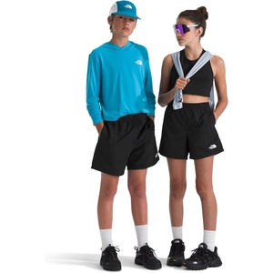 The North Face Kids’ Class V 5″ Short – Moisture Wicking, Elastic Waistband, Adjustable Drawcord, Color-Changing Design(Tnf Black Logo Weather Topo Phantom Print)