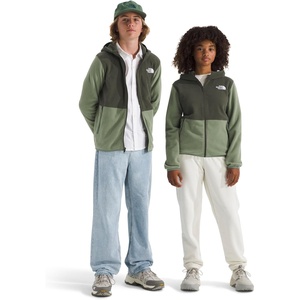 The North Face Unisex Glacier Full Zip Hooded Jacket – Lightweight Fleece Hoodie for Boys & Girls, Secure Zip Hand Pockets(Bark Mist/New Taupe Green)