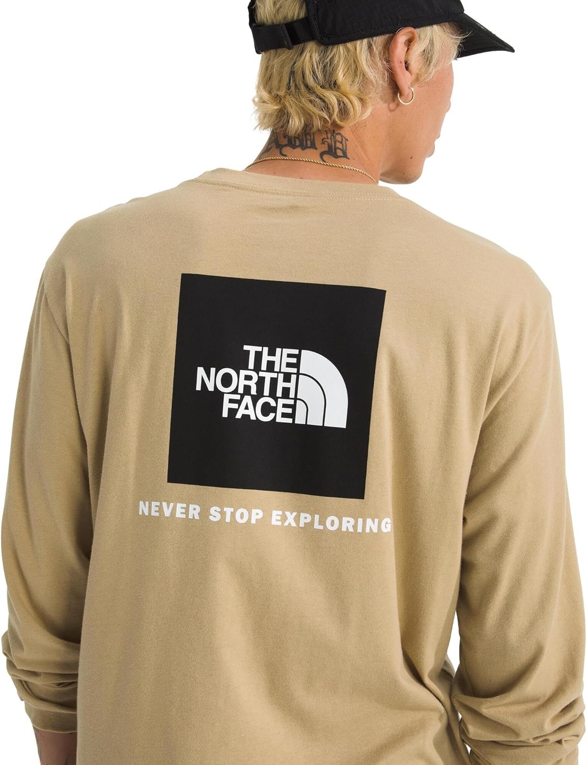 image:imageTHE NORTH FACE Mens Core Box Long Sleeve NSE Tee Tshirt With Ribbed Collar amp Cuffs for DurabilityKhaki Stone
