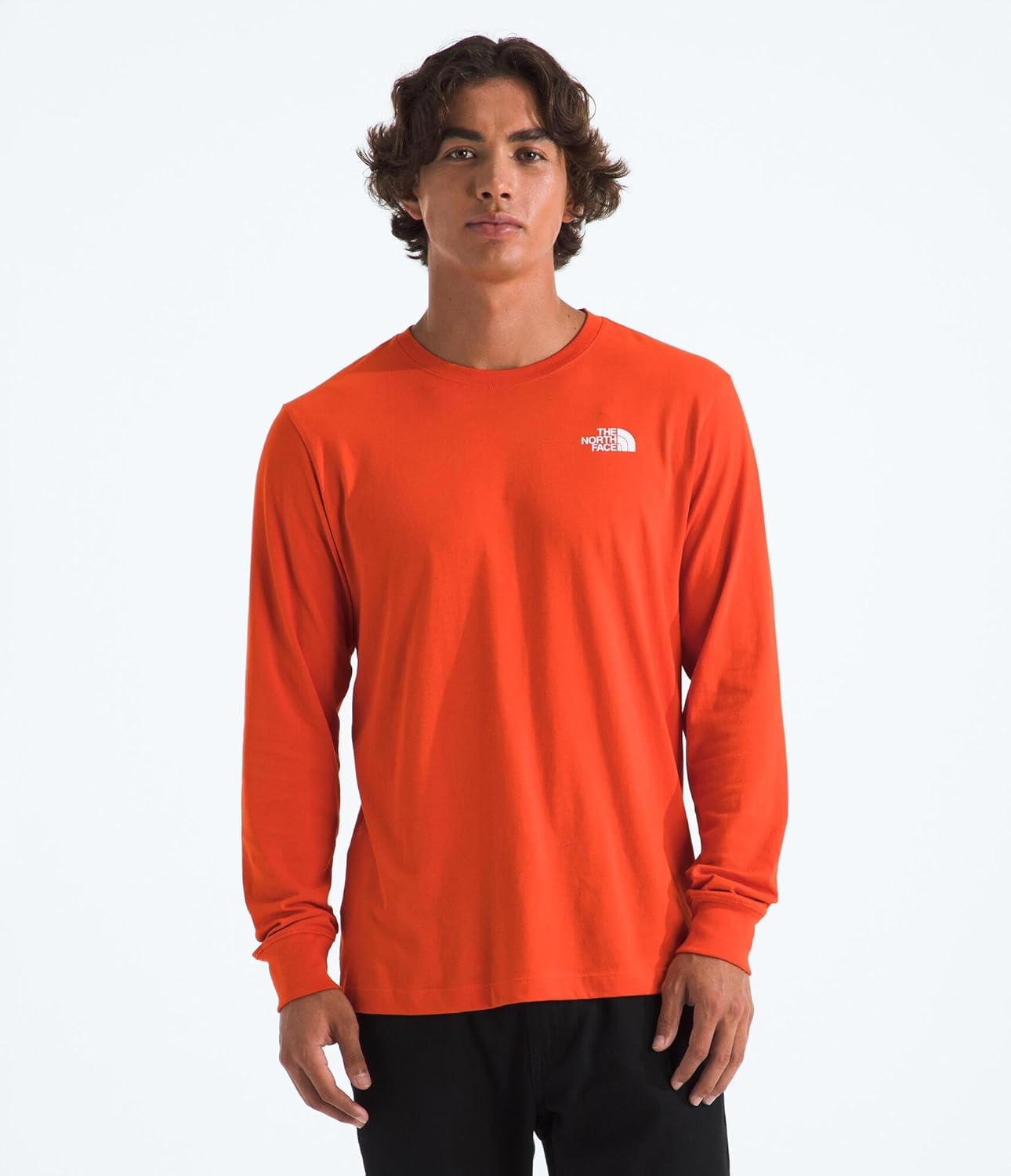 image:imageTHE NORTH FACE Mens Core Box Long Sleeve NSE Tee Tshirt With Ribbed Collar amp Cuffs for DurabilityLava Red