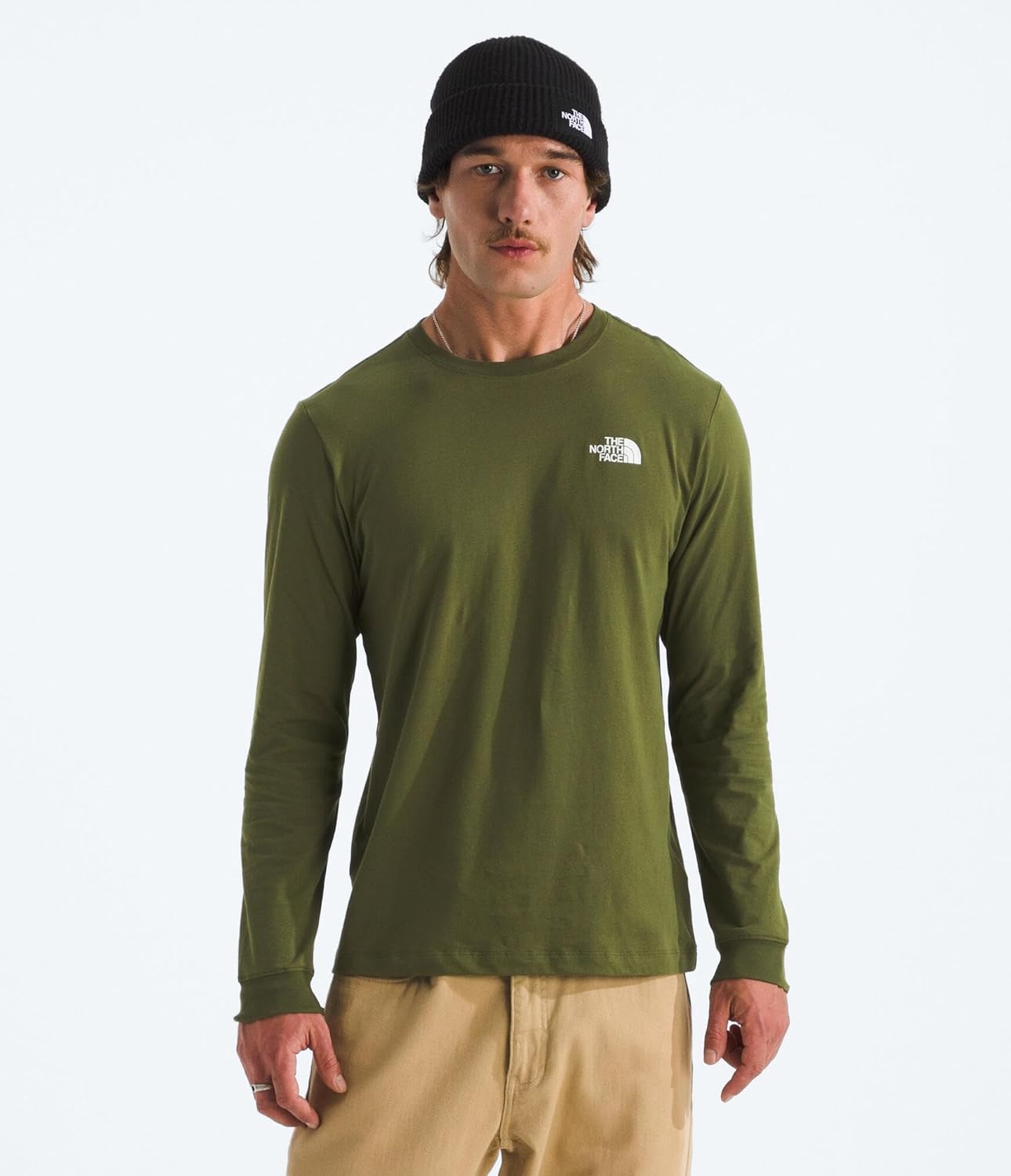 image:imageTHE NORTH FACE Mens Core Box Long Sleeve NSE Tee Tshirt With Ribbed Collar amp Cuffs for DurabilityWoodland Green