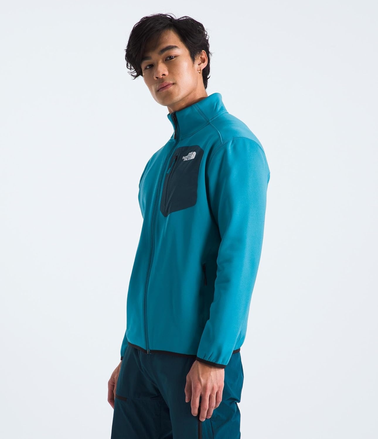 image:imageTHE NORTH FACE Mens Crest Full Zip Jacket Water Repellent Fleece Coat Double Layer Stand Collar amp Zip Hand PocketsAlkaline BlueMidnight Petrol