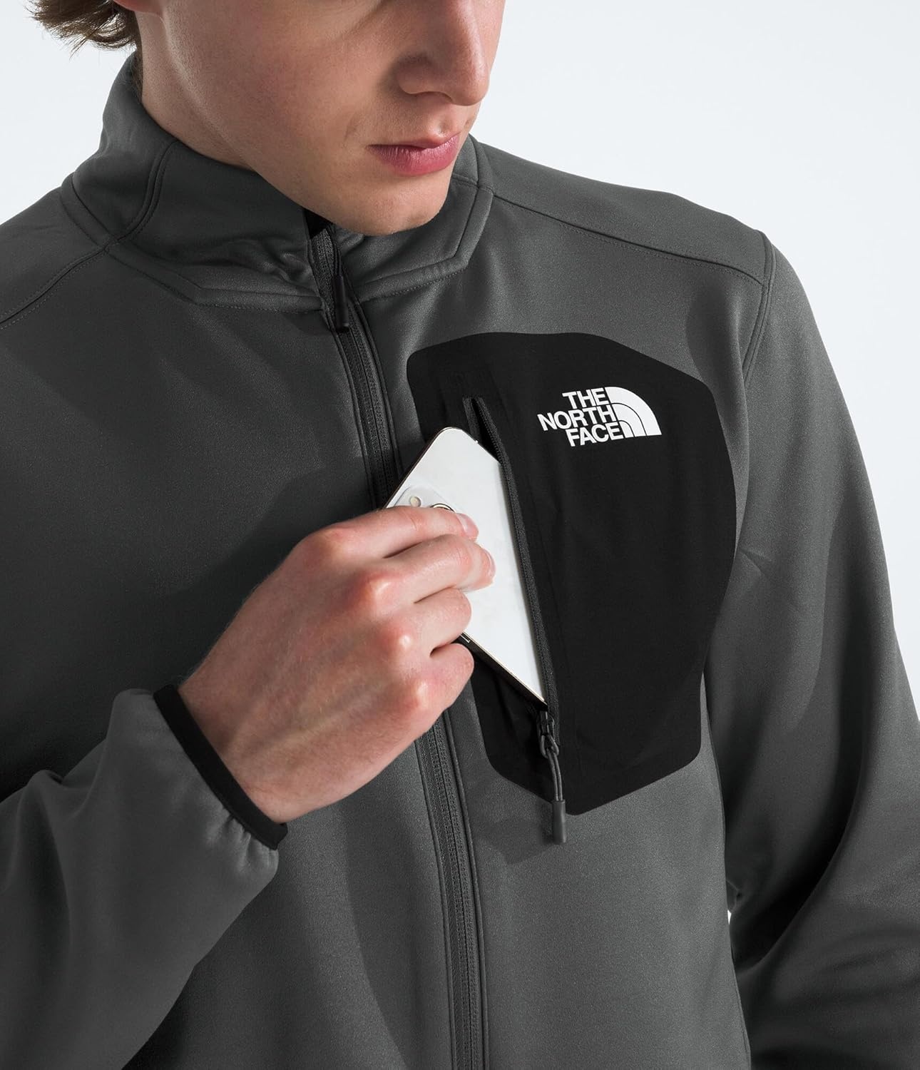 image:imageTHE NORTH FACE Mens Crest Full Zip Jacket Water Repellent Fleece Coat Double Layer Stand Collar amp Zip Hand PocketsAnthracite GreyTnf Black