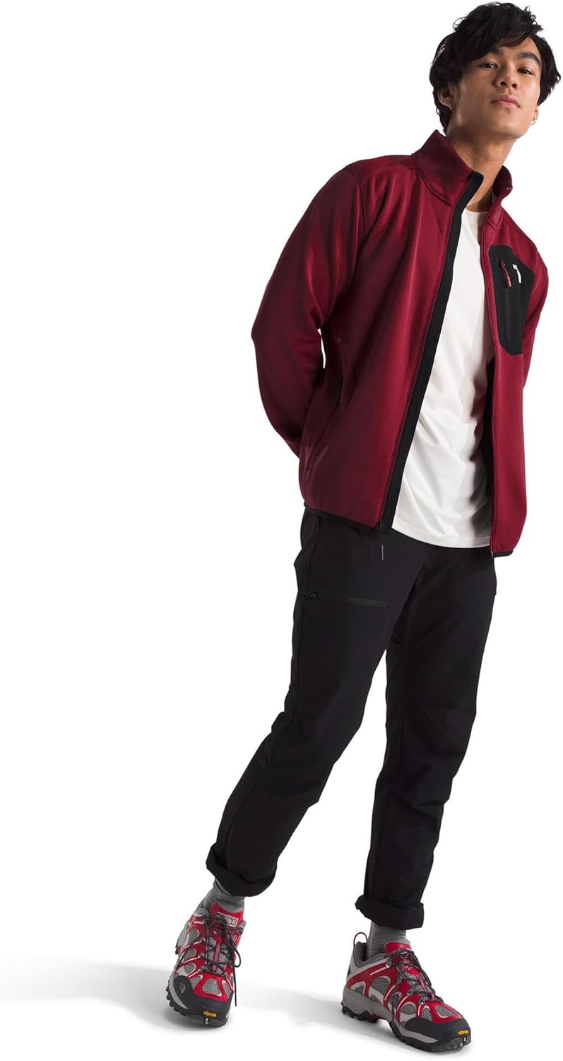 image:imageTHE NORTH FACE Mens Crest Full Zip Jacket Water Repellent Fleece Coat Double Layer Stand Collar amp Zip Hand PocketsGarnet RedTnf Black