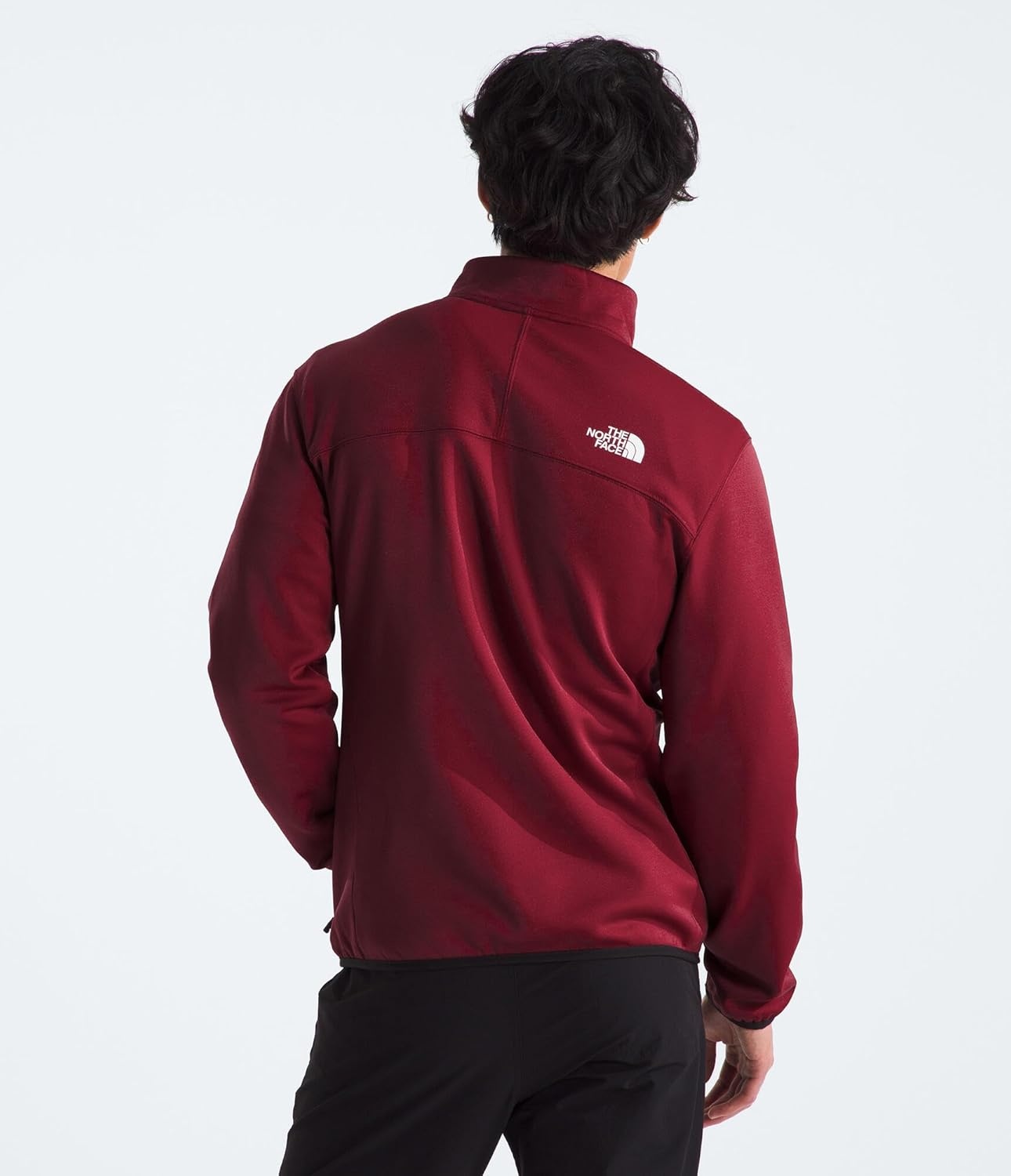 image:imageTHE NORTH FACE Mens Crest Full Zip Jacket Water Repellent Fleece Coat Double Layer Stand Collar amp Zip Hand PocketsGarnet RedTnf Black