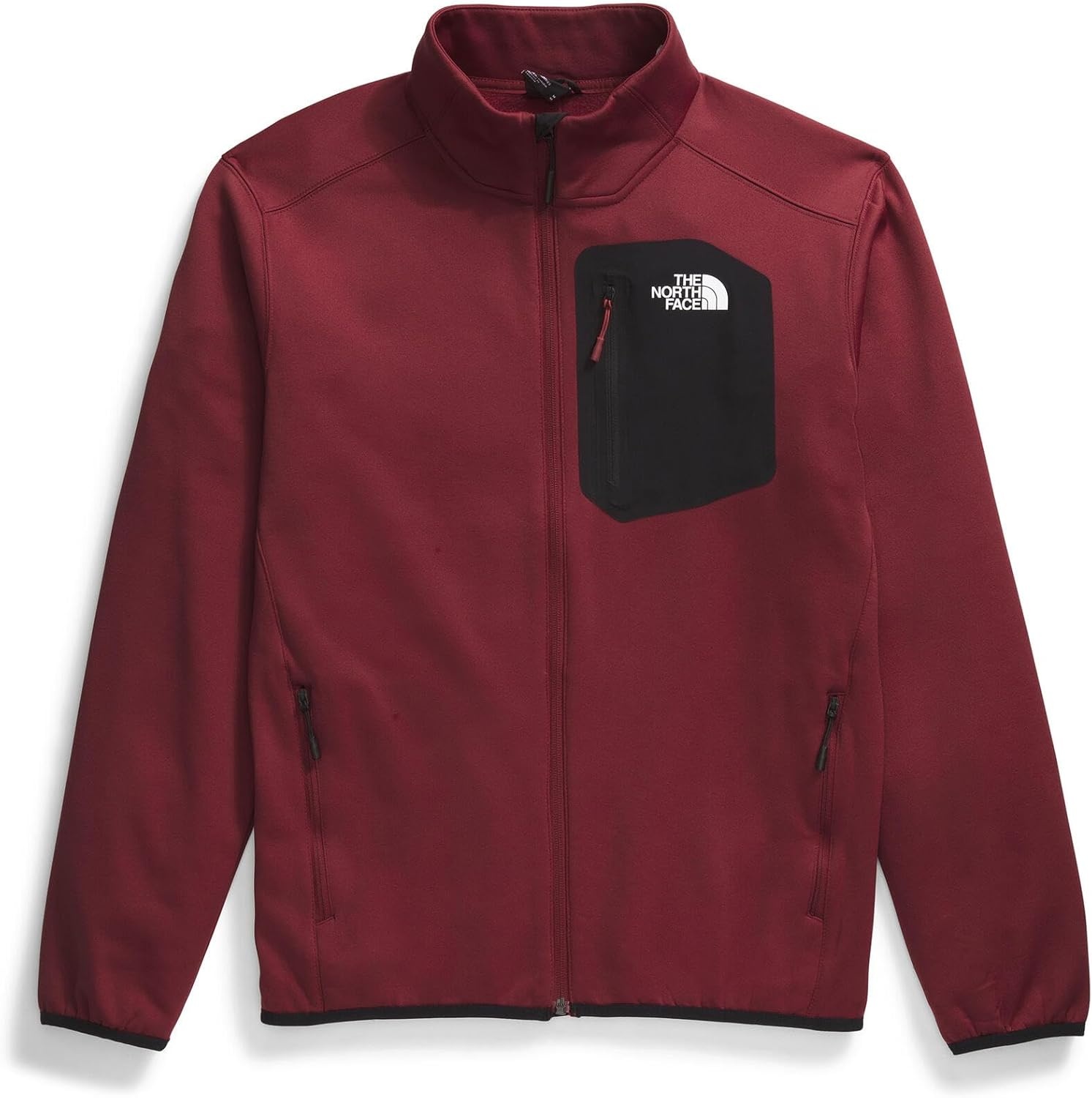 image:imageTHE NORTH FACE Mens Crest Full Zip Jacket Water Repellent Fleece Coat Double Layer Stand Collar amp Zip Hand PocketsGarnet RedTnf Black