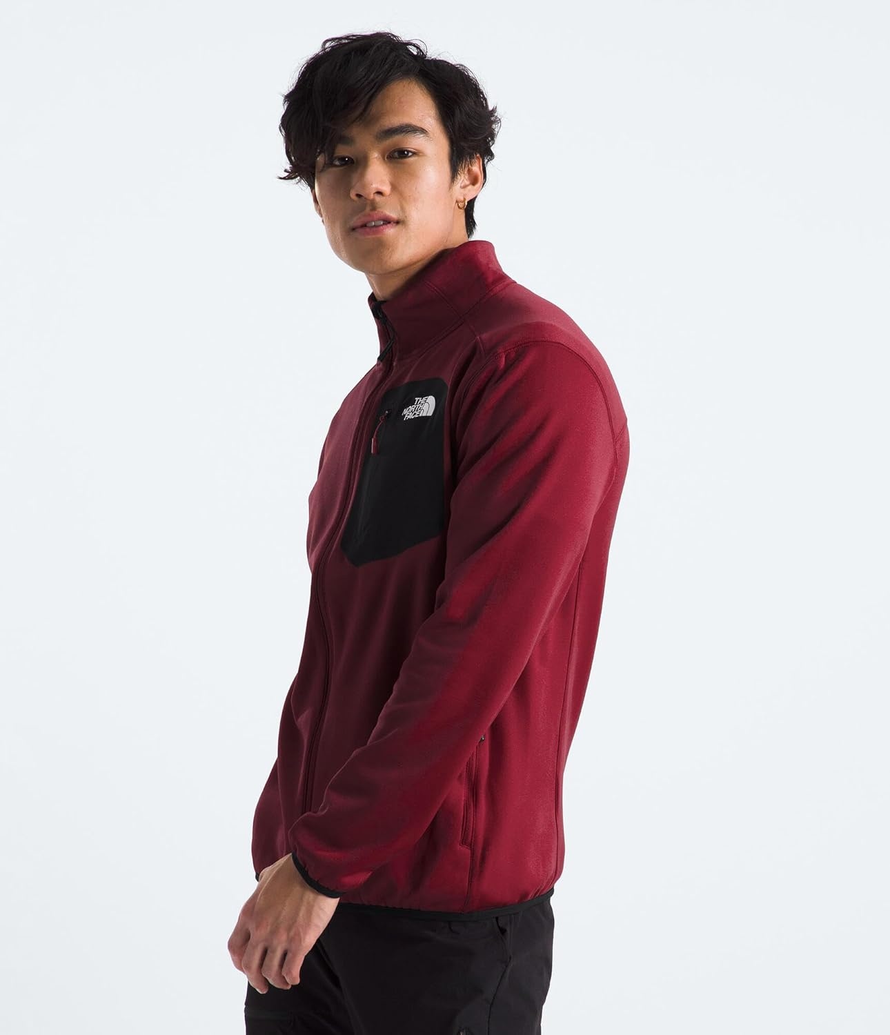 image:imageTHE NORTH FACE Mens Crest Full Zip Jacket Water Repellent Fleece Coat Double Layer Stand Collar amp Zip Hand PocketsGarnet RedTnf Black