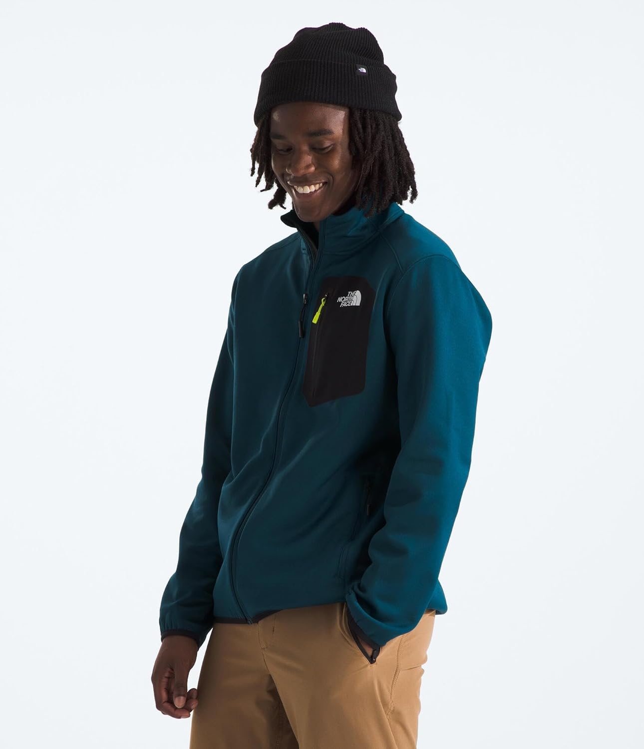 image:imageTHE NORTH FACE Mens Crest Full Zip Jacket Water Repellent Fleece Coat Double Layer Stand Collar amp Zip Hand PocketsMidnight PetrolTnf Black