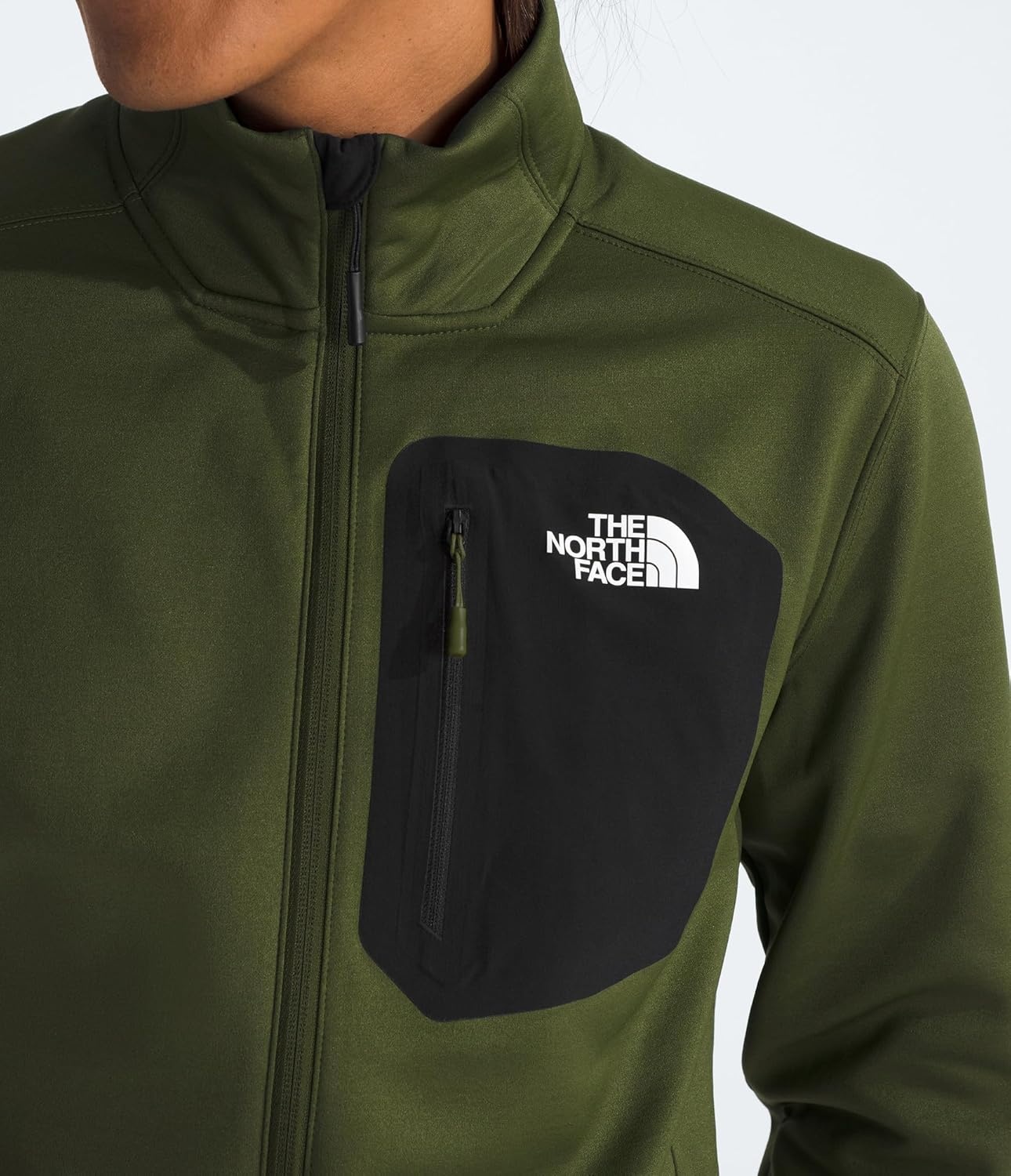 image:imageTHE NORTH FACE Mens Crest Full Zip Jacket Water Repellent Fleece Coat Double Layer Stand Collar amp Zip Hand PocketsWoodland GreenTnf Black