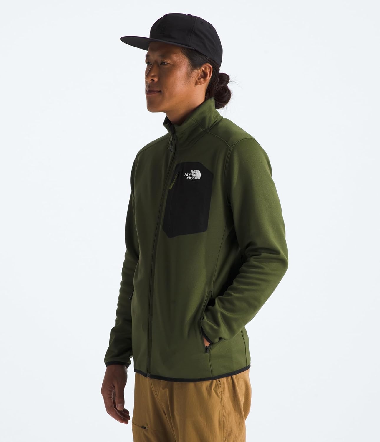 image:imageTHE NORTH FACE Mens Crest Full Zip Jacket Water Repellent Fleece Coat Double Layer Stand Collar amp Zip Hand PocketsWoodland GreenTnf Black