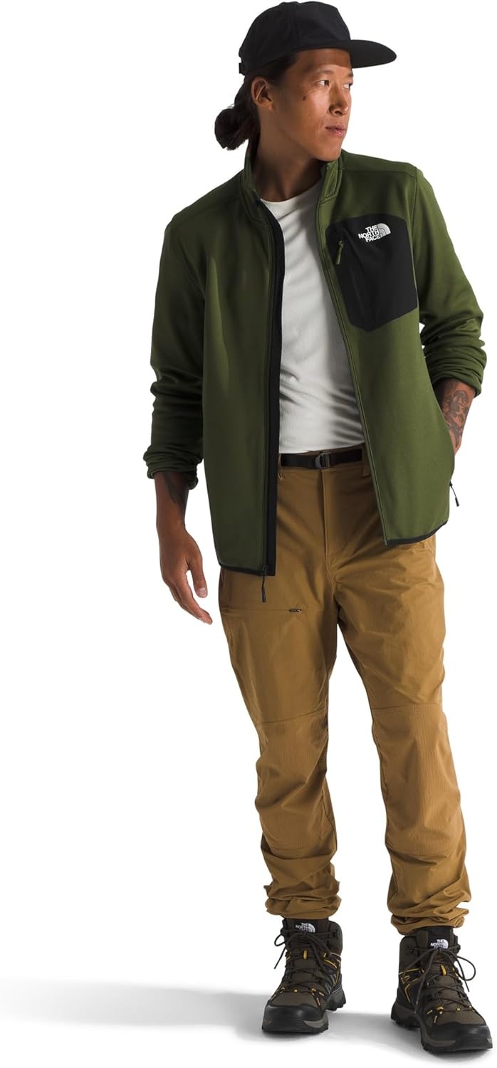 image:imageTHE NORTH FACE Mens Crest Full Zip Jacket Water Repellent Fleece Coat Double Layer Stand Collar amp Zip Hand PocketsWoodland GreenTnf Black