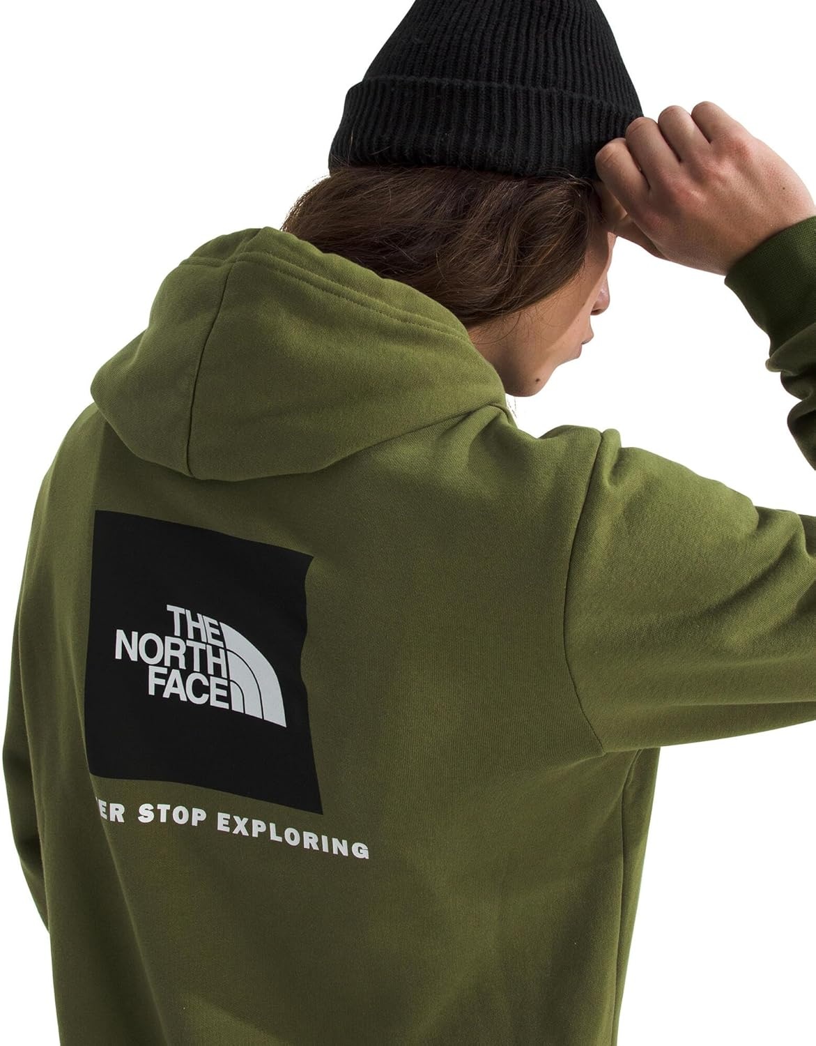 image:imageTHE NORTH FACE Mens Evolution Box NSE Hoodie Sweatshirt With 2 Piece Hood Adjustable Drawcord Kangaroo Hand PocketWoodland Green