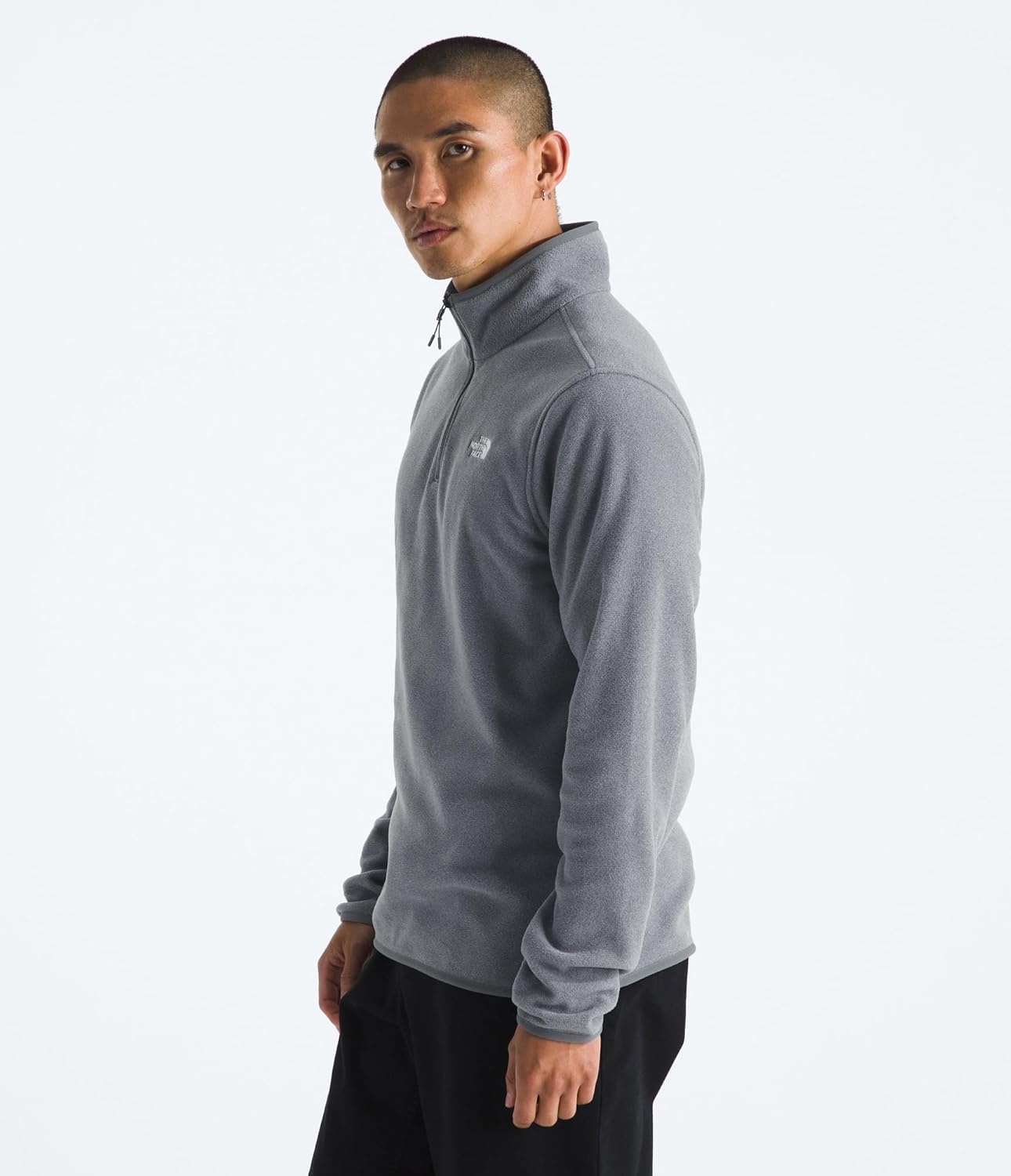 image:imageTHE NORTH FACE Mens Glacier Fleece Quarter Zip Jacket Pullover With Zip Pockets amp Stretch on Collar Cuffs amp HemTnf Mid Grey Heather