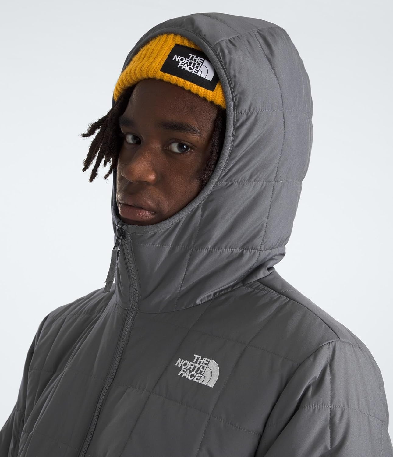 image:imageTHE NORTH FACE Mens Junction Insulated Hoodie Water Resistant With Heatseeker Insulation 3piece Hood amp Zip PocketsSmoked Pearl