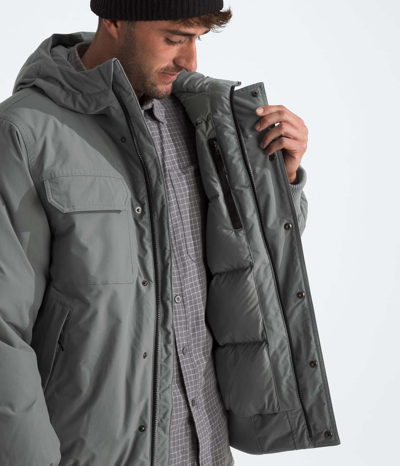 image:imageTHE NORTH FACE Mens McMurdo Bomber Jacket Waterproof Waterfowl Down Insulation Hooded JacketSmoked Pearl