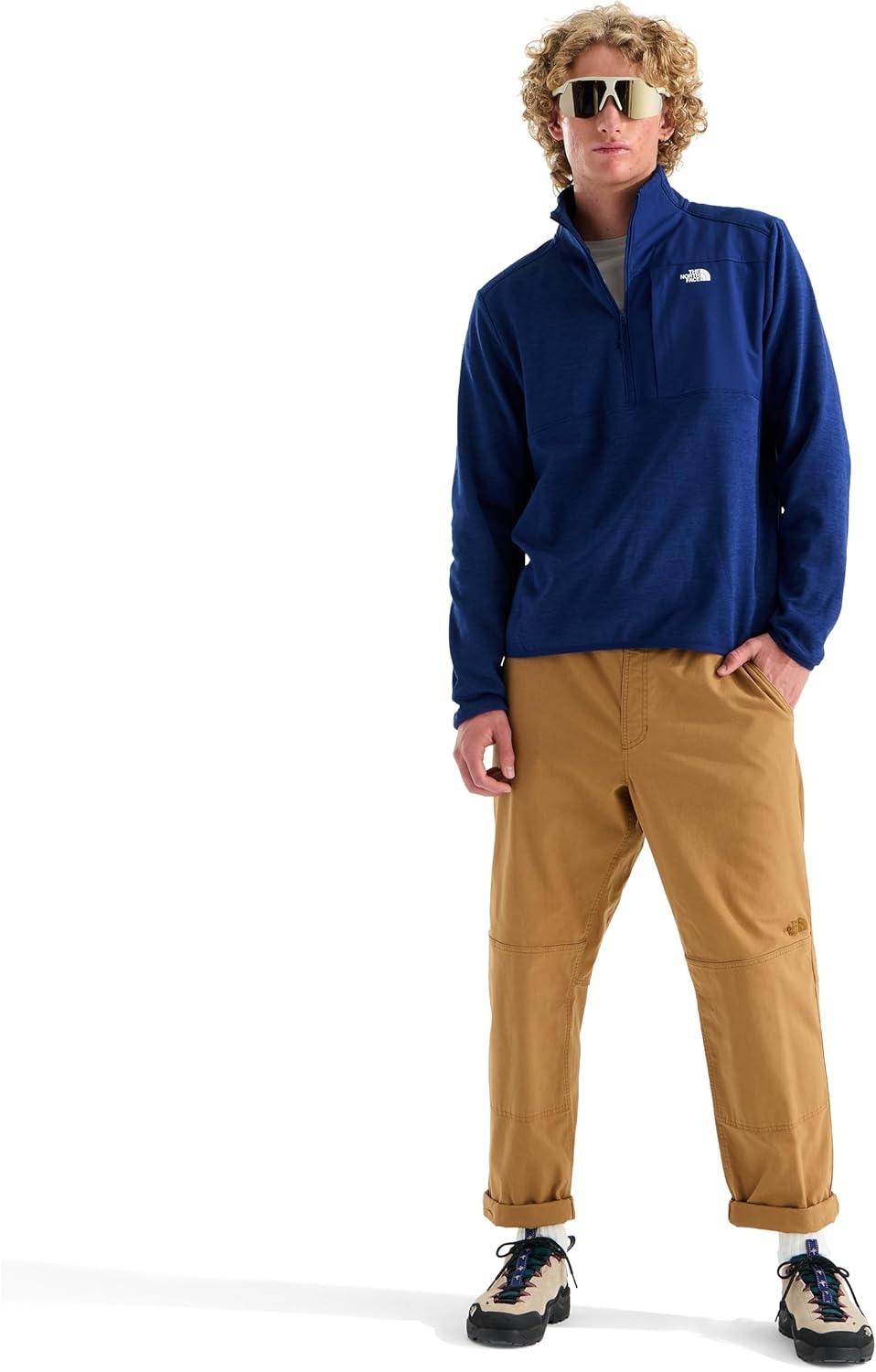 image:imageTHE NORTH FACE Mens TNF Performance Fleece 14 Zip Jacket Lightweight Pullover With Secure Zip Chest PocketBold Blue Dark Heather