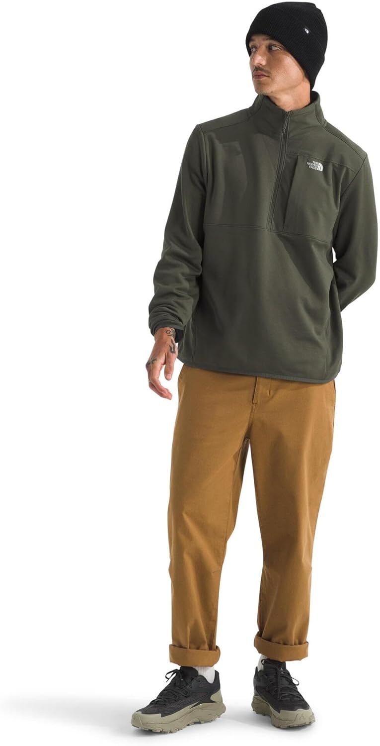 image:imageTHE NORTH FACE Mens TNF Performance Fleece 14 Zip Jacket Lightweight Pullover With Secure Zip Chest PocketNew Taupe Green