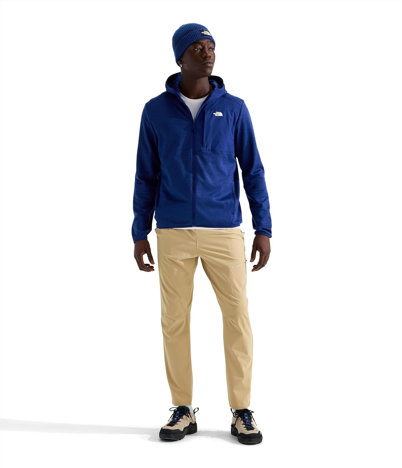 image:imageTHE NORTH FACE Mens TNF Performance Fleece Full Zip Hoodie Lightweight Hooded Top Elastic Binding amp Zip PocketsBold Blue Dark Heather
