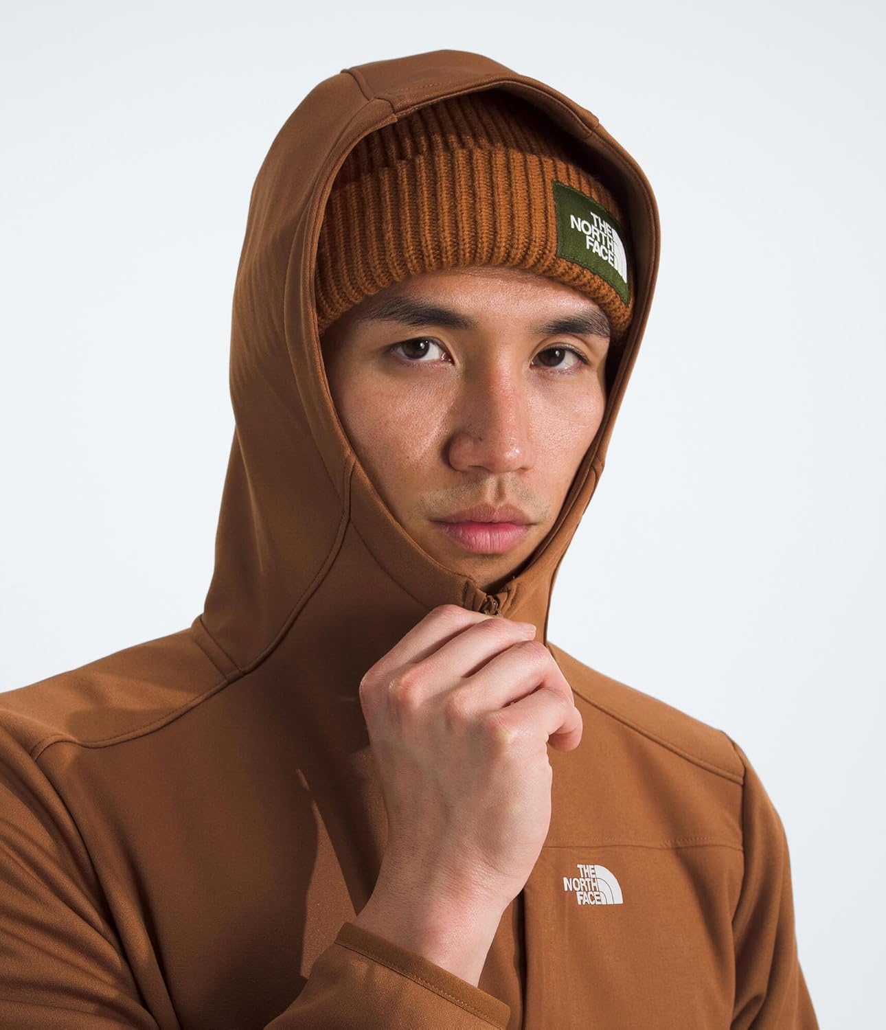 image:imageTHE NORTH FACE Mens TNF Performance Fleece Full Zip Hoodie Lightweight Hooded Top Elastic Binding amp Zip PocketsBurnt Umber