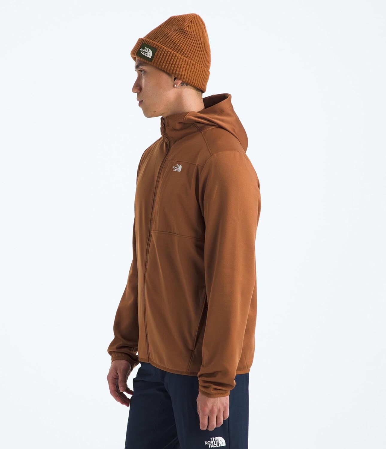 image:imageTHE NORTH FACE Mens TNF Performance Fleece Full Zip Hoodie Lightweight Hooded Top Elastic Binding amp Zip PocketsBurnt Umber