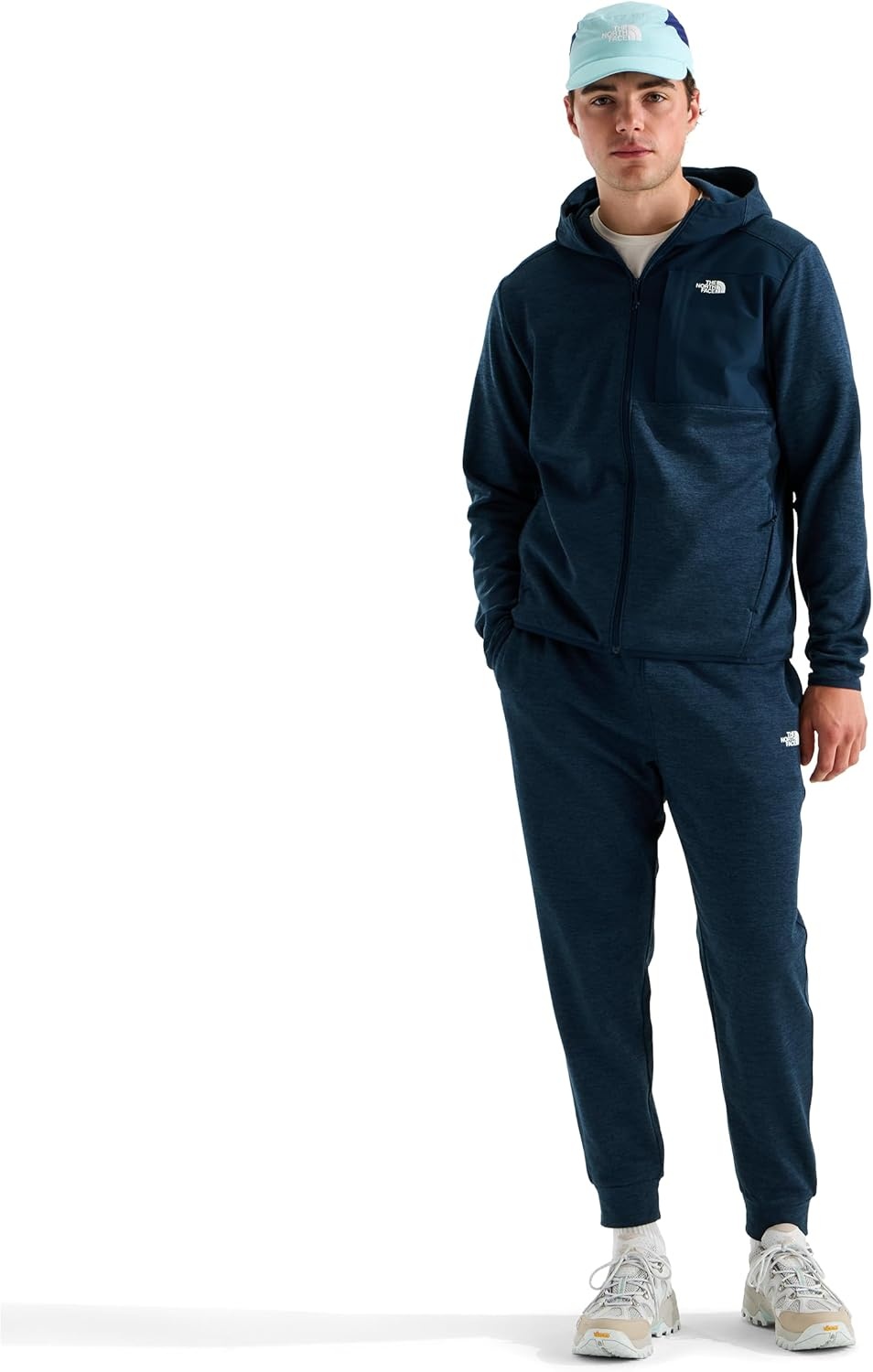image:imageTHE NORTH FACE Mens TNF Performance Fleece Full Zip Hoodie Lightweight Hooded Top Elastic Binding amp Zip PocketsSummit Navy Dark Heather