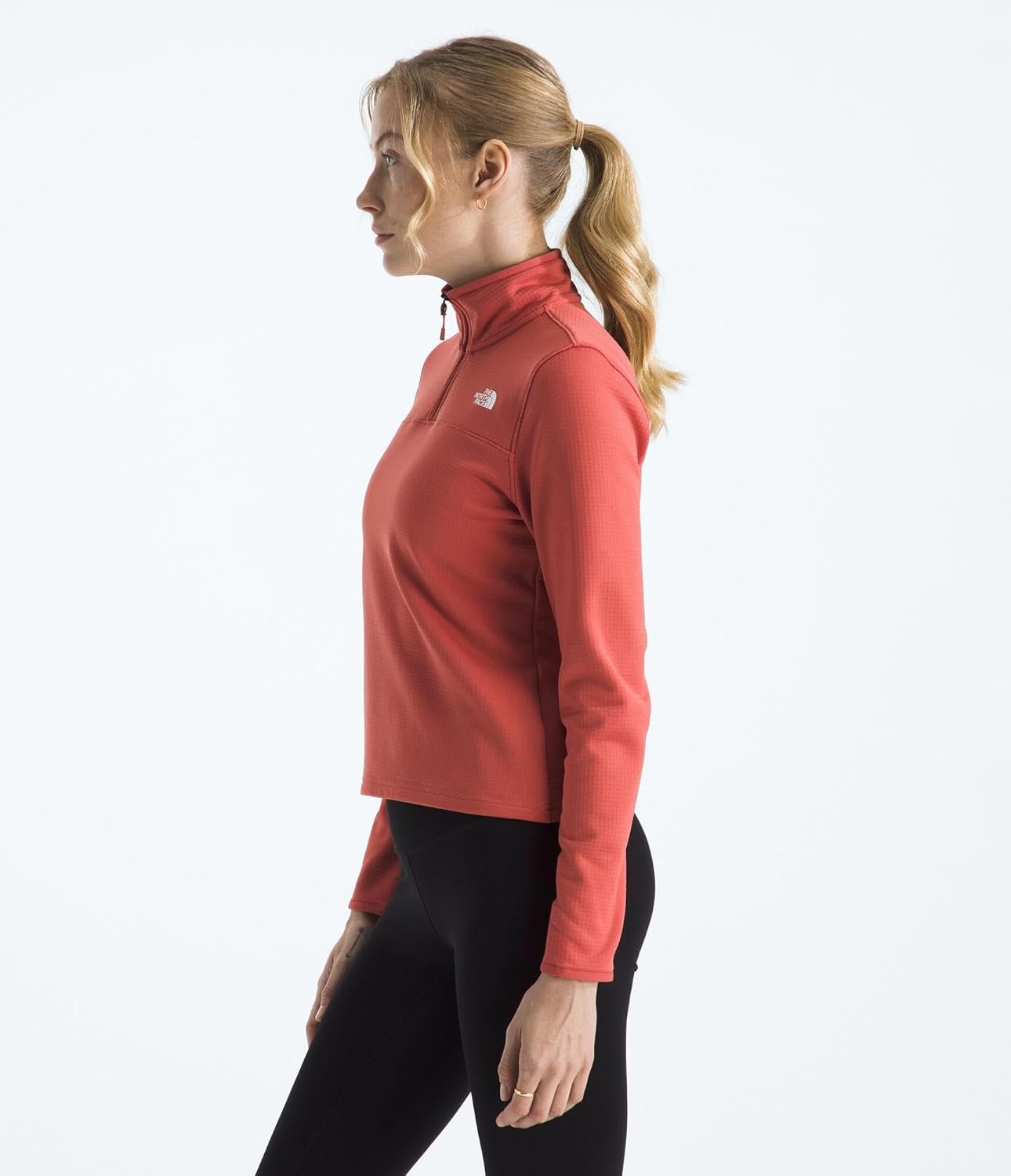 image:imageTHE NORTH FACE Womens Cedar Trail Grid Fleece Quarter Zip Jacket Cold Weather Top With Durable Reinforced BindingsMars Dust