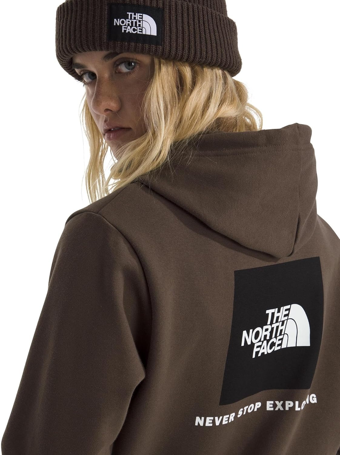 image:imageTHE NORTH FACE Womens Evolution Box NSE Hoodie 2 Piece Hood With Drawcord Kangaroo Hand PocketSmokey Brown