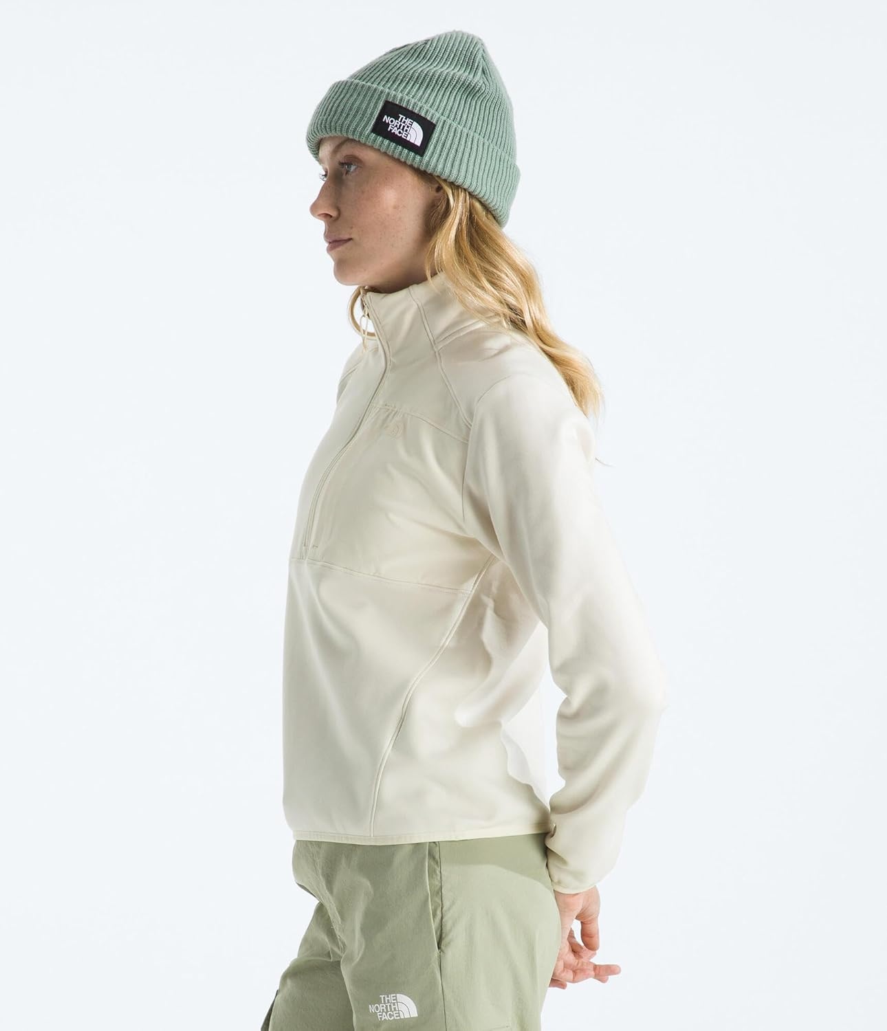 image:imageTHE NORTH FACE Womens TNF Performance Fleece 14 Zip Jacket Lightweight Pullover With Secure Zip Chest PocketWhite Dune
