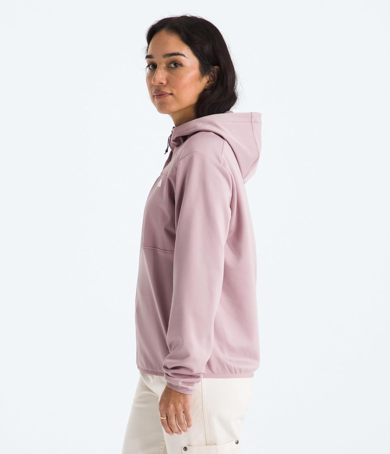 image:imageTHE NORTH FACE Womens TNF Performance Fleece Full Zip Hoodie Lightweight Hooded Top Elastic Binding amp Zip PocketsMetal Pink