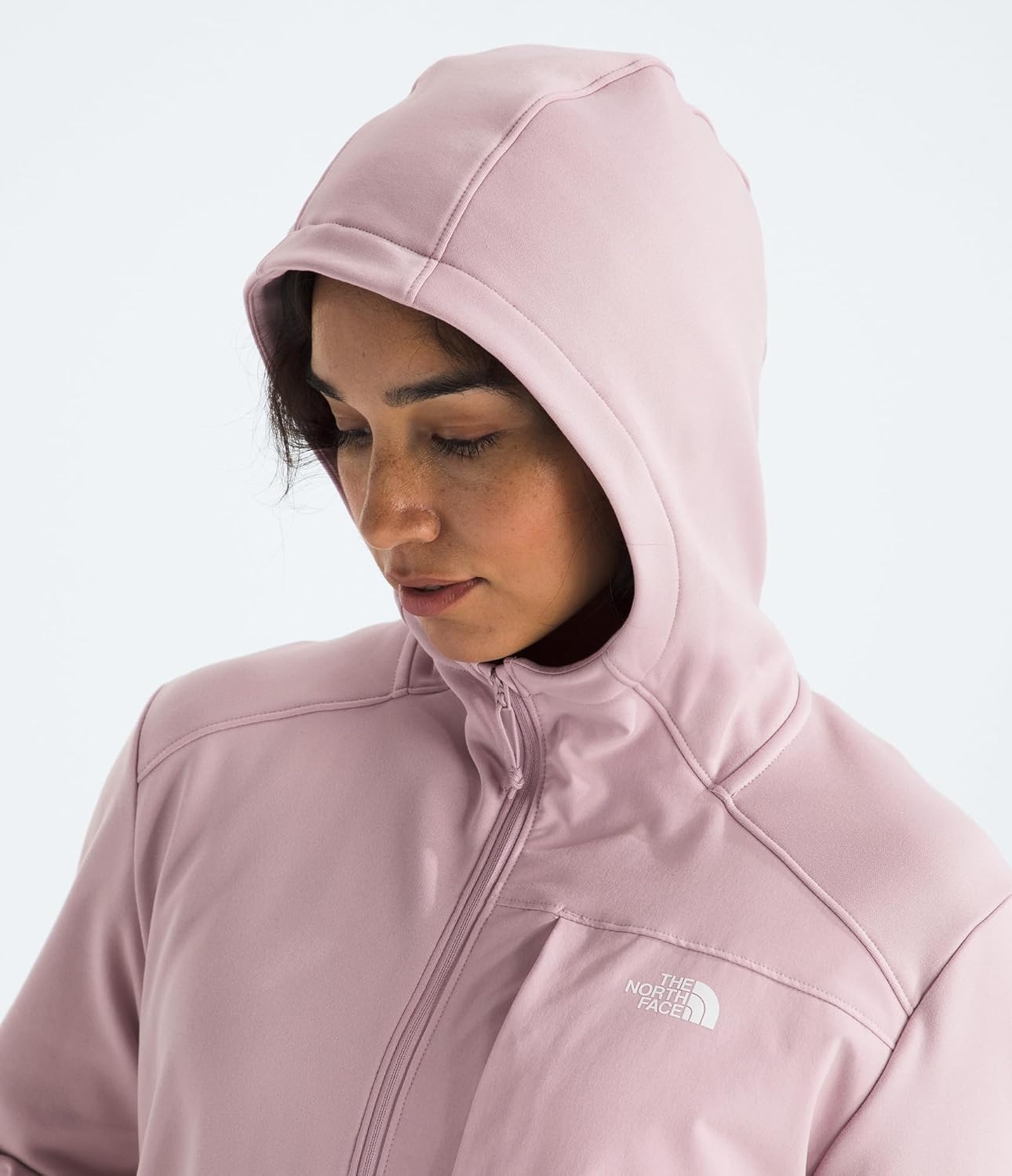 image:imageTHE NORTH FACE Womens TNF Performance Fleece Full Zip Hoodie Lightweight Hooded Top Elastic Binding amp Zip PocketsMetal Pink