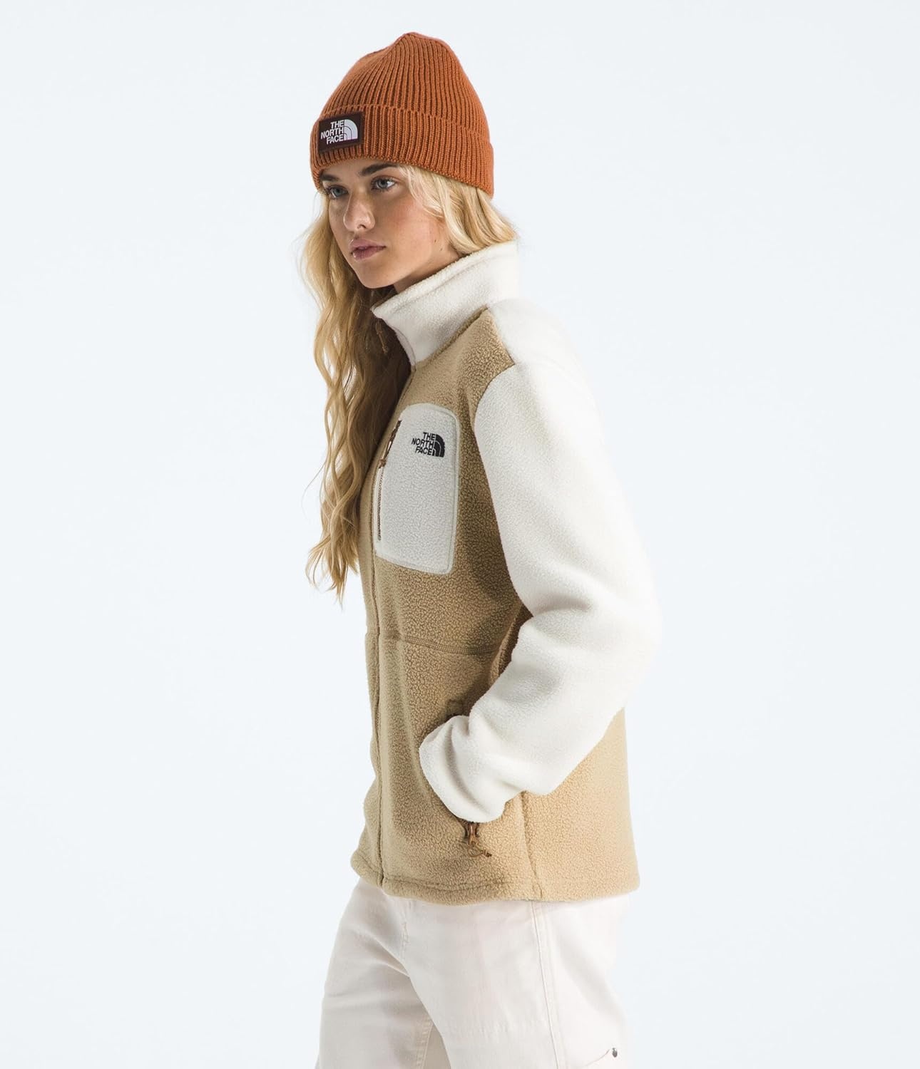 image:imageTHE NORTH FACE Womens Yumiori Full Zip Jacket Lightweight Fleece Coat With Embroidered Logo Zip PocketsKhaki StoneWhite DuneUtility Brown