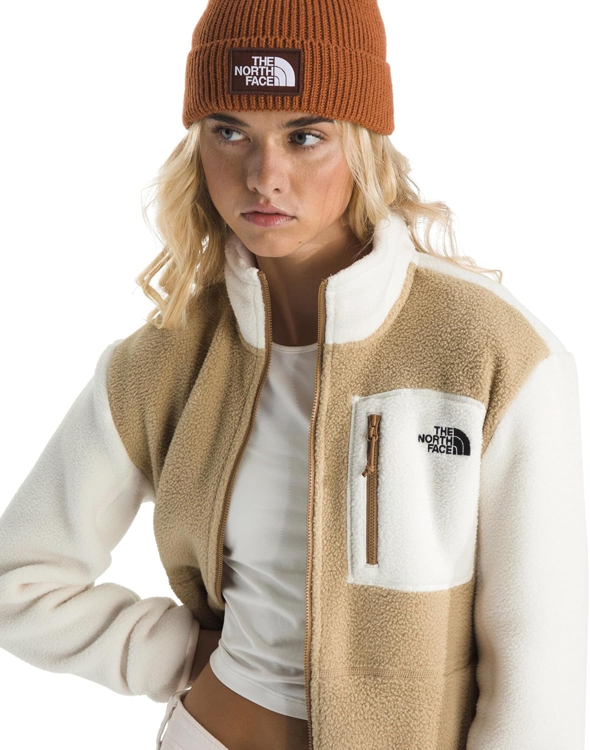 image:imageTHE NORTH FACE Womens Yumiori Full Zip Jacket Lightweight Fleece Coat With Embroidered Logo Zip PocketsKhaki StoneWhite DuneUtility Brown
