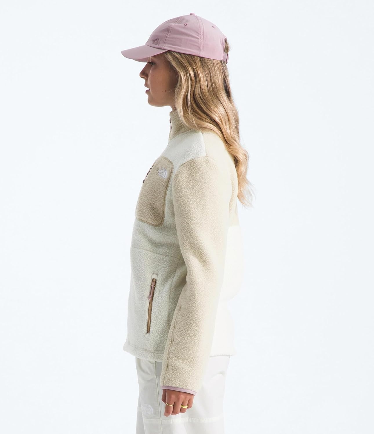 image:imageTHE NORTH FACE Womens Yumiori Full Zip Jacket Lightweight Fleece Coat With Embroidered Logo Zip PocketsWhite DuneDesert StoneMetal Pink