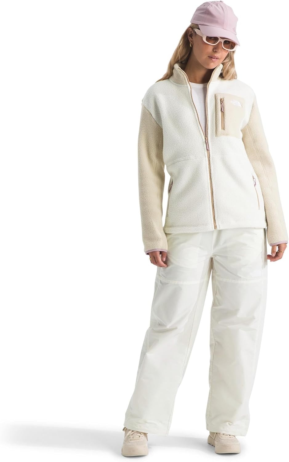 image:imageTHE NORTH FACE Womens Yumiori Full Zip Jacket Lightweight Fleece Coat With Embroidered Logo Zip PocketsWhite DuneDesert StoneMetal Pink