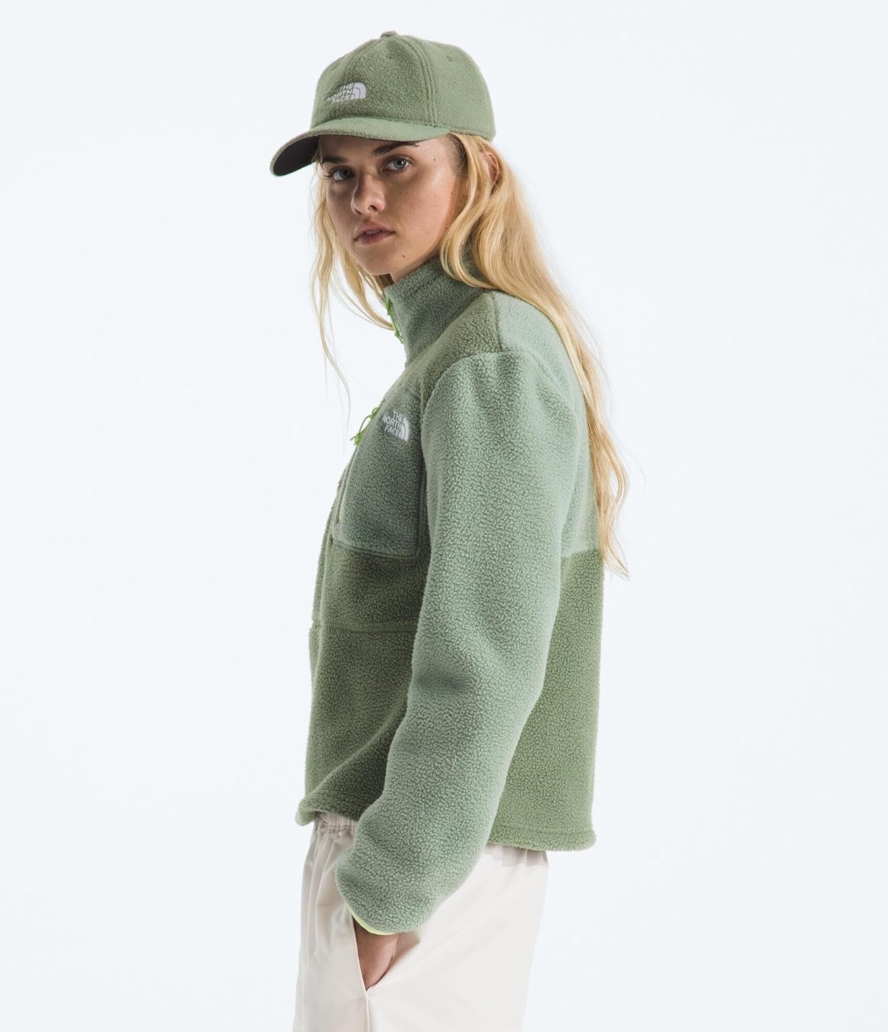 image:imageTHE NORTH FACE Womens Yumiori Quarter Zip Jacket Lightweight Fleece Coat With Embroidered Logo Secure Zip Chest PocketBark MistSlate MossAstro Lime