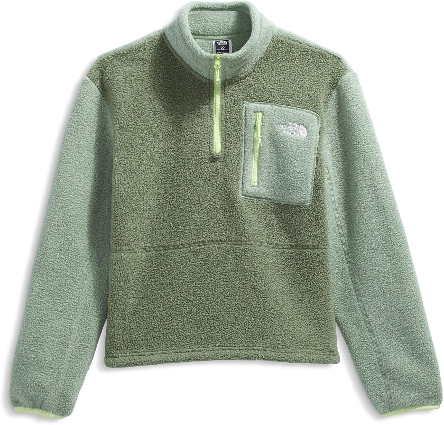 image:imageTHE NORTH FACE Womens Yumiori Quarter Zip Jacket Lightweight Fleece Coat With Embroidered Logo Secure Zip Chest PocketBark MistSlate MossAstro Lime