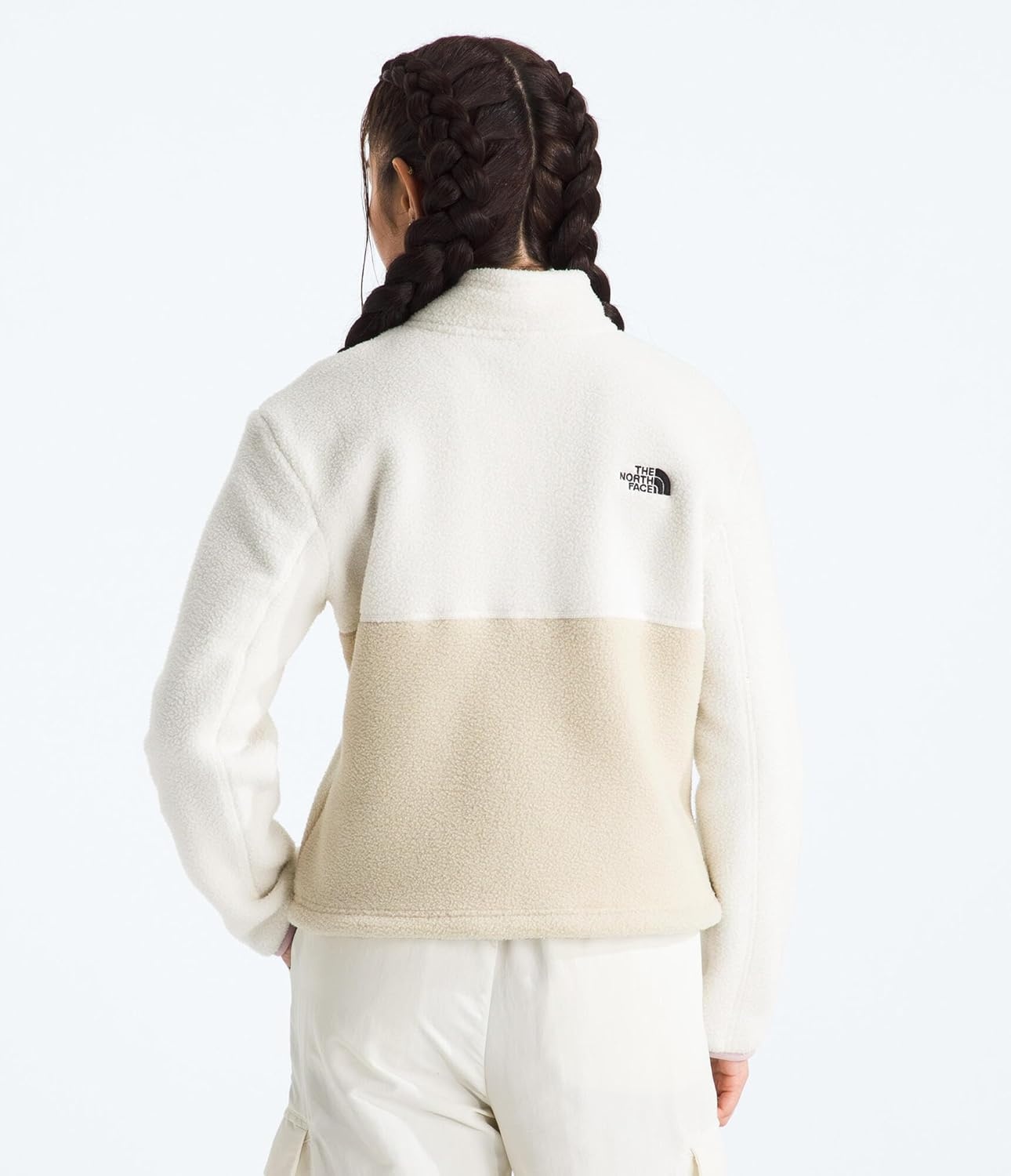 image:imageTHE NORTH FACE Womens Yumiori Quarter Zip Jacket Lightweight Fleece Coat With Embroidered Logo Secure Zip Chest PocketDesert StoneWhite DuneMetal Pink