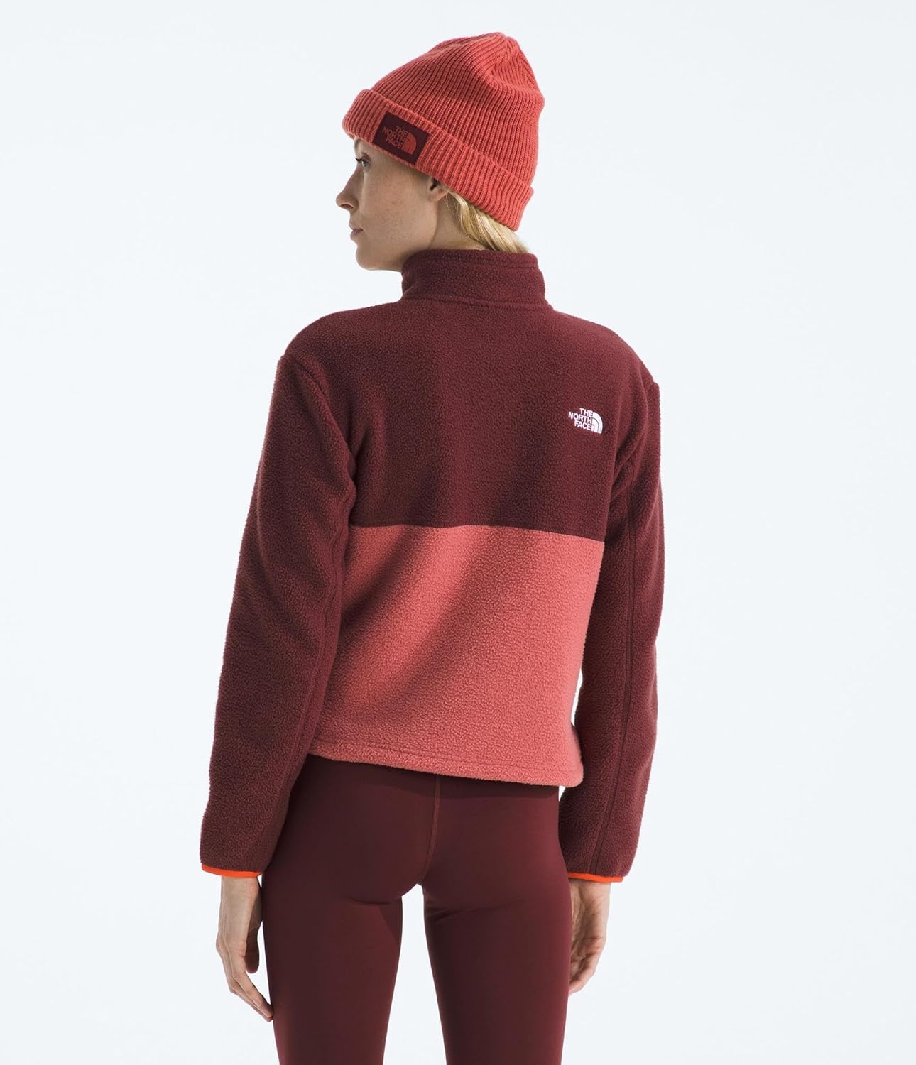 image:imageTHE NORTH FACE Womens Yumiori Quarter Zip Jacket Lightweight Fleece Coat With Embroidered Logo Secure Zip Chest PocketMars DustSumacSolar Flare