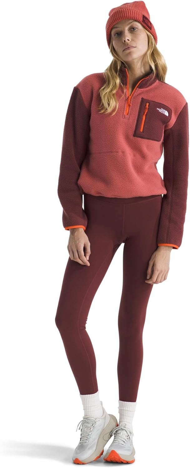 image:imageTHE NORTH FACE Womens Yumiori Quarter Zip Jacket Lightweight Fleece Coat With Embroidered Logo Secure Zip Chest PocketMars DustSumacSolar Flare