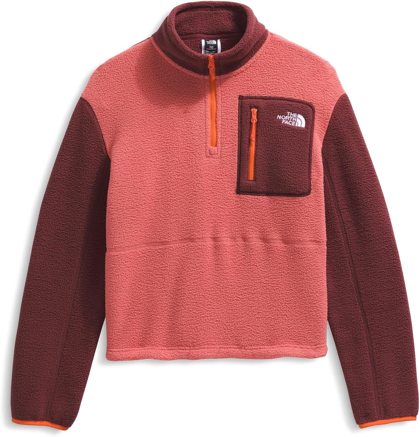 image:imageTHE NORTH FACE Womens Yumiori Quarter Zip Jacket Lightweight Fleece Coat With Embroidered Logo Secure Zip Chest PocketMars DustSumacSolar Flare