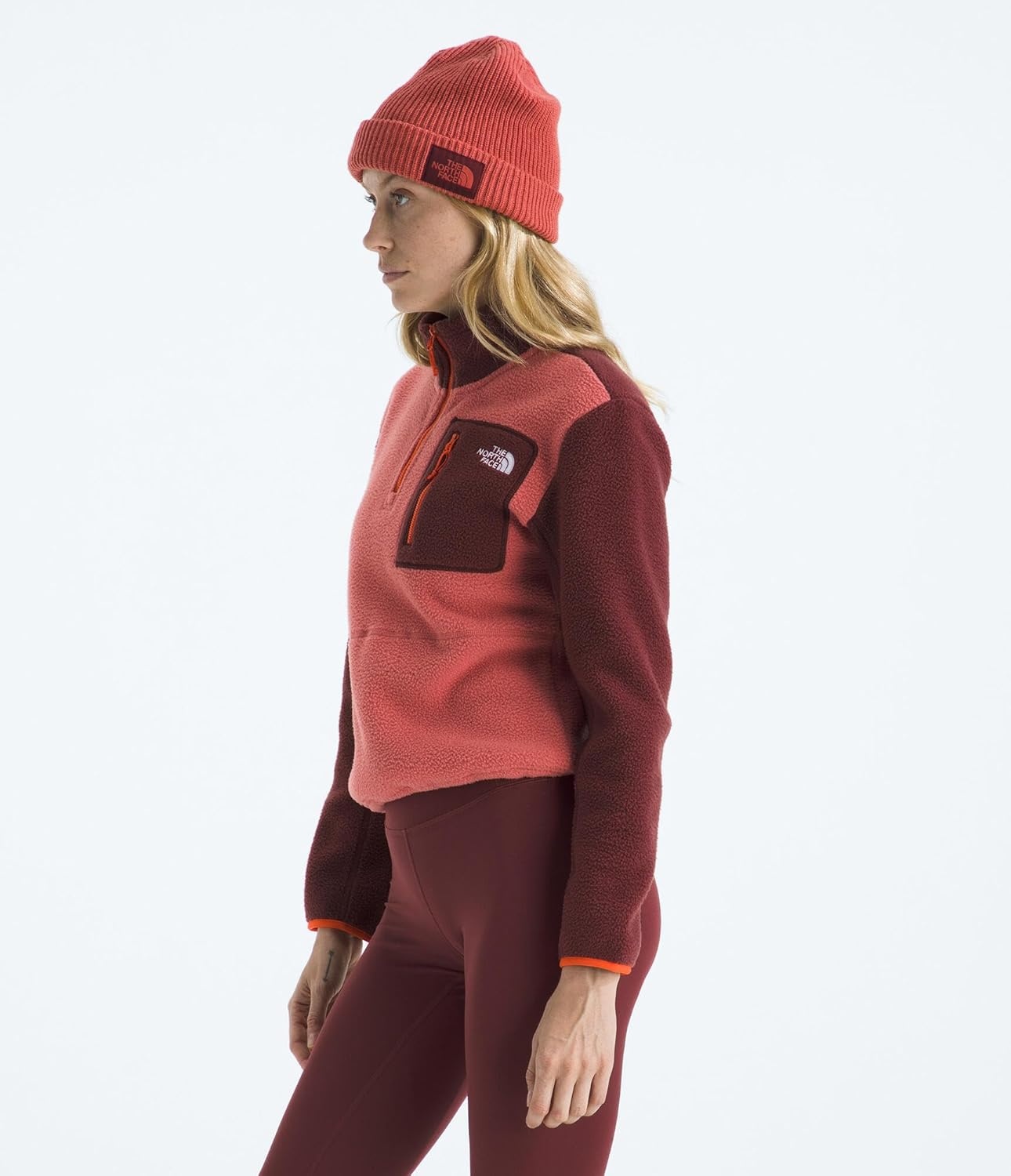 image:imageTHE NORTH FACE Womens Yumiori Quarter Zip Jacket Lightweight Fleece Coat With Embroidered Logo Secure Zip Chest PocketMars DustSumacSolar Flare