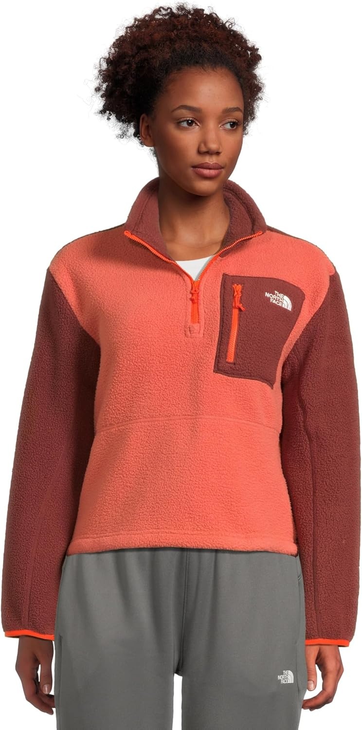 image:imageTHE NORTH FACE Womens Yumiori Quarter Zip Jacket Lightweight Fleece Coat With Embroidered Logo Secure Zip Chest PocketMars DustSumacSolar Flare