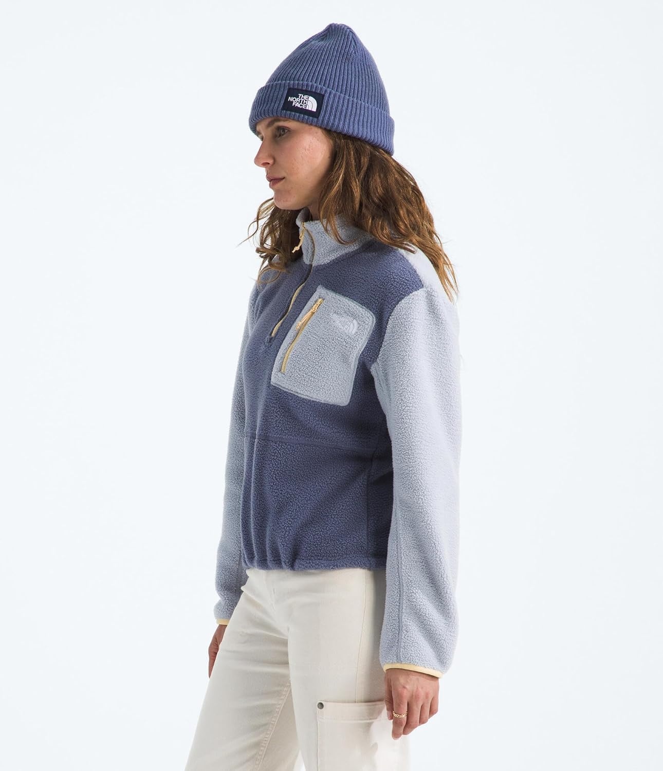 image:imageTHE NORTH FACE Womens Yumiori Quarter Zip Jacket Lightweight Fleece Coat With Embroidered Logo Secure Zip Chest PocketTwilight GalaxyBlue FlaxMineral Salt