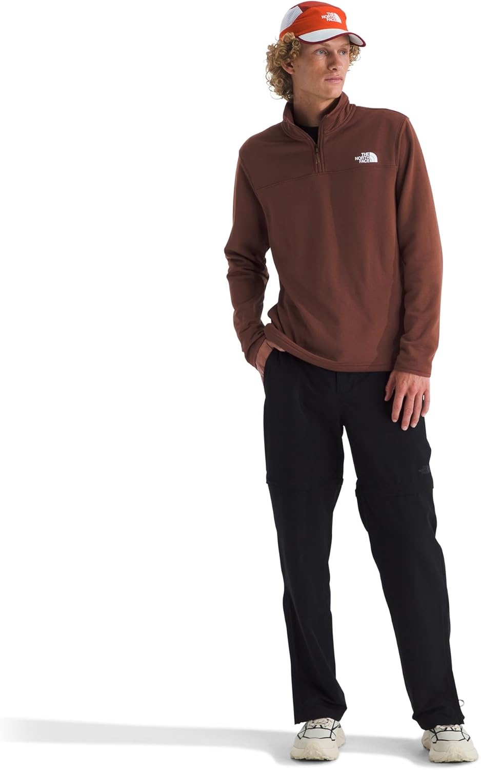 image:imageTHE NORTH FACE mens Cedar Trail Grid Fleece Quarter Zip Jacket Cold Weather Top With Durable Reinforced BindingsEmber Soil