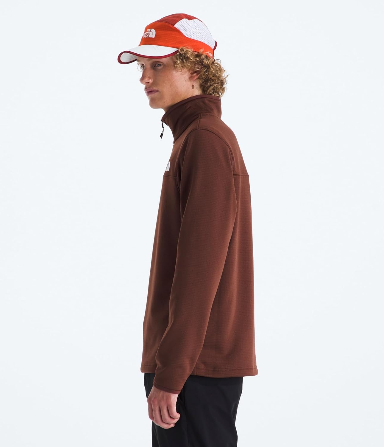 image:imageTHE NORTH FACE mens Cedar Trail Grid Fleece Quarter Zip Jacket Cold Weather Top With Durable Reinforced BindingsEmber Soil