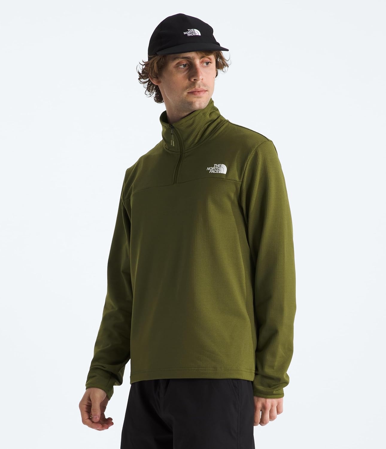 image:imageTHE NORTH FACE mens Cedar Trail Grid Fleece Quarter Zip Jacket Cold Weather Top With Durable Reinforced BindingsForest Olive