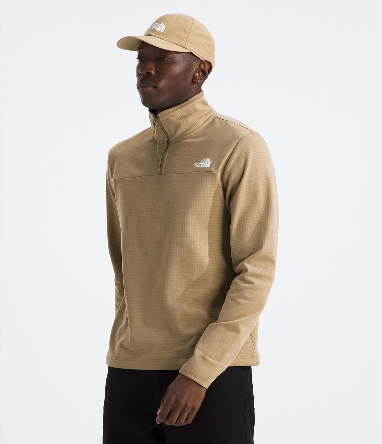 image:imageTHE NORTH FACE mens Cedar Trail Grid Fleece Quarter Zip Jacket Cold Weather Top With Durable Reinforced BindingsKhaki Stone